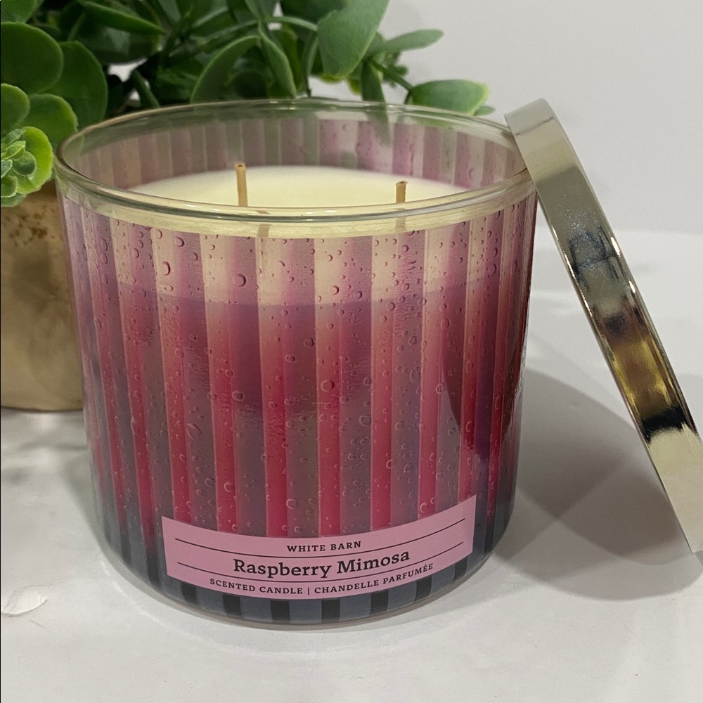 Bath & Body Works White Barn “Raspberry Mimosa” New 3 Wick Candle